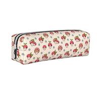 SJOAOAA Estuche para lápices con diseño de fresa, con cremallera, de cuero, para lápices, organizador de cosméticos, bolsa de almacenamiento, White, Talla única, Estuche de piel
