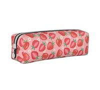 SJOAOAA Estuche para lápices con diseño de fresa, con cremallera, de cuero, para lápices, organizador de cosméticos, bolsa de almacenamiento, White, Talla única, Estuche de piel