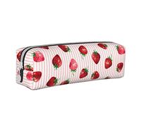 SJOAOAA Estuche para lápices con diseño de fresa rosa con tira, con cremallera, de cuero, para lápices, organizador de cosméticos, bolsa de almacenamiento, White, Talla única, Estuche de piel
