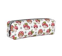 SJOAOAA Estuche para lápices con diseño de hongo y fresa, con cremallera, de cuero, para lápices, organizador de cosméticos, bolsa de almacenamiento, White, Talla única, Estuche de piel
