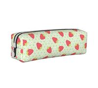 SJOAOAA Estuche para lápices con estampado de fresa, con cremallera, de cuero, para lápices, organizador de cosméticos, bolsa de almacenamiento, White, Talla única, Estuche de piel