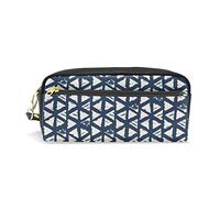 SJOAOAA Estuche para lápices de gran capacidad, color azul índigo, teñido anudado, tinta Batik Boho, bolsa de maquillaje con compartimento y cremallera, organizador escolar, bolsa de papelería, ver