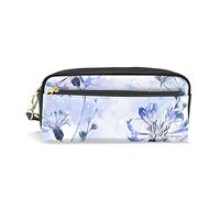 SJOAOAA Estuche para lápices de gran capacidad, diseño de flores azules, aciano, floral, de cuero, con compartimento y cremallera, organizador escolar, bolsa de papelería, ver imagen, Talla única,