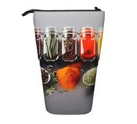 SJOAOAA Estuche para lápices de pie para condimentos, especias, bonita bolsa para bolígrafos, bolsa telescópica de papelería, bolsa de maquillaje para cosméticos para mujeres oficina, Black, Talla