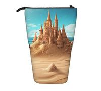 SJOAOAA Estuche telescópico para lápices, estuche para lápices con estampado de castillo de arena, bolsa de cosméticos con cremallera para hombres y mujeres, Black, Talla única, Estuche para lápices
