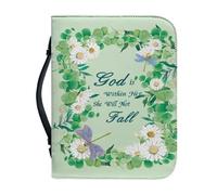 SJOAOAA Funda de piel sintética con diseño de mariposa y girasol para mujer, funda de transporte de la Biblia portátil con cremallera, azul, talla XL, God is Within Her, She Willfall (Daisy)-verde, L