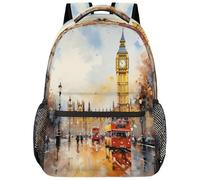 SJOAOAA Mochila ligera para la universidad, mochila de día, mochila escolar, bolsa de viaje, bolsas para laptop, estilo 2673, London Red Bus - Pintura del Big Ben, One Size, Mochilas daypack