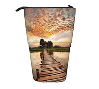 SJOAOAA Organizador telescópico grande con cremallera para fotos de whisky y cigarrillos, bonito estuche para lápices para niños., Puesta de sol impresionante lago puente, Talla única, Estuche para