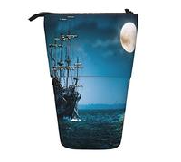SJOAOAA Organizador telescópico grande con cremallera para fotos de whisky y cigarrillos, bonito estuche para lápices para niños., Barco en el océano azul, Talla única, Estuche para lápices de pie