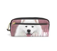SJOAOAA Samoyedo - Estuche para lápices de piel sintética, diseño de perro y flores, para oficina, escuela, estudiantes, papelería, organizador de lápices, cosméticos y maquillaje, ver imagen, Talla