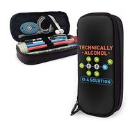 SJOAOAA Technically Alcohol is a Solution - Estuche de piel para lápices de gran capacidad, organizador de artículos de papelería con refranes divertidos, ver imagen, Talla única, Organizador de