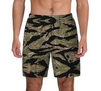 SJOAOAA Traje de baño con estampado de camuflaje a rayas Ti-ger para hombre, secado rápido, forro de compresión 2 en 1, con bolsillos, Negro, XXL