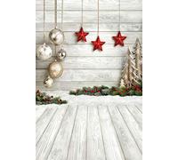 sjoloon 5 x 7ft Bolas de Navidad Blanco Suelos de Madera Tela de Fondo para Estudio de fotografía Fotos Fondos Personalizados Fondo de Estudio jlt10383