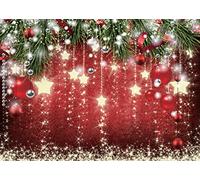 SJOLOON Fondo de Navidad con temática de Bola roja, Fondo de Estrellas Brillantes, telón de Fondo de Año Nuevo para decoración de Fiesta de Navidad, sesión de Fotos 12364 (10 x 8 pies)