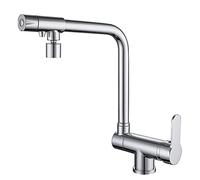 SJQKA-Grifo De Cocina 3 Vías Osmosis Con Abatible, Dos Salidas Mezclador De Fregadero En Latón?360° Giratorio Con Aireador (Plateado)