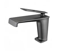 SJQKA Grifo Lavabo Cascada Gris,Mezclador Monomando Lavabo De Latón, Grifo De Baño Cascada Con Prima Valvula De Ceramica, Agua Fria Y Caliente Disponible