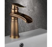 SJQKA Grifo Lavabo Cascada Negro, Grifo Alto Lavabo, Grifos Mezclador De Baño De Latón Monomando, Grifo De Baño De Diseño Elegante, Función Frío Y Caliente (bronce retro-Bajo)