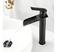 SJQKA Grifo Lavabo Cascada Negro, Grifo Alto Lavabo, Grifos Mezclador De Baño De Latón Monomando, Grifo De Baño De Diseño Elegante, Función Frío Y Caliente (negro)