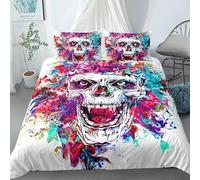 SJSXWQN Funda Nordica Cama 105 CráNeo Blanco Edredon Cama 105 para Niñas Niños con Cremallera Suave cómodo Microfibra Fundas Nordicas 180x220 cm + 2 Fundas de Almohada 50x80 cm