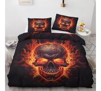 SJSXWQN Funda Nordica Cama 105 CráNeo Llameante Edredon Cama 105 para Niñas Niños con Cremallera Suave cómodo Microfibra Fundas Nordicas 180x220 cm + 2 Fundas de Almohada 50x80 cm