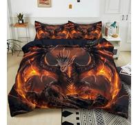 SJSXWQN Funda Nordica Cama 105 DragóN De Llamas Edredon Cama 105 para Niñas Niños con Cremallera Suave cómodo Microfibra Fundas Nordicas 180x220 cm + 2 Fundas de Almohada 50x80 cm