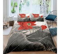 SJSXWQN Funda Nordica Cama 135 Lotos Rojos Edredon Cama para Niños Adultos con Cremallera cómodo Transpirable Microfibra Fundas Nordicas 220x220 cm + 2 Fundas de Almohada 50x80 cm