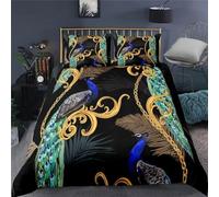 SJSXWQN Funda Nordica Cama 135 Pluma De Pavo Real Edredon Cama para Niños Adultos con Cremallera cómodo Transpirable Microfibra Fundas Nordicas 220x220 cm + 2 Fundas de Almohada 50x80 cm