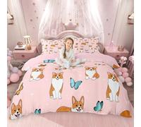 SJSXWQN Funda Nordica Cama 150 Corgi Edredon Cama 150 para Niños Adultos con Cremallera Suave Transpirable Microfibra Fundas Nordicas 240x220 cm + 2 Fundas de Almohada 50x80 cm