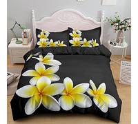 SJSXWQN Funda Nordica Cama 150 Frangipani Negro Nordico Cama 150 para Niños Adultos con Cremallera cómodo y Transpirable Microfibra Fundas Nordicas 220x240 cm + 2 Fundas de Almohada 50x80 cm