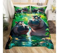 SJSXWQN Funda Nordica Cama 150 HipopóTamo Edredon Cama 150 para Niños Adultos con Cremallera Suave Transpirable Microfibra Fundas Nordicas 240x220 cm + 2 Fundas de Almohada 50x80 cm