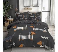 SJSXWQN Funda Nordica Cama 150 Perro Salchicha Negro Edredon Cama 150 para Niños Adultos con Cremallera Suave Transpirable Microfibra Fundas Nordicas 240x220 cm + 2 Fundas de Almohada 50x80 cm