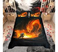 SJSXWQN Funda Nordica Cama 180 DragóN SamuráI Edredon Cama 180 para Niños Adultos con Cremallera Cómodo Transpirable Microfibra Fundas Nordicas 260x240 cm + 2 Fundas de Almohada 50x80 cm