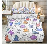 SJSXWQN Funda Nordica Cama 180 Gato Dibujos Animados Edredon Cama 180 para Niños Adultos con Cremallera Cómodo Transpirable Microfibra Fundas Nordicas 260x240 cm + 2 Fundas de Almohada 50x80 cm