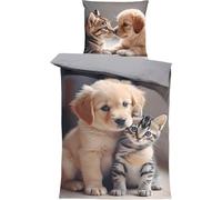 SJSXWQN Funda Nordica Cama 180 Gato Y Perro Adorables Edredon Cama 180 para Niños Adultos con Cremallera Cómodo Transpirable Microfibra Fundas Nordicas 260x240 cm + 2 Fundas de Almohada 50x80 cm