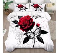 SJSXWQN Funda Nordica Cama 180 Rojo Rosas Edredon Cama 180 para Niños Adultos con Cremallera Cómodo Transpirable Microfibra Fundas Nordicas 260x240 cm + 2 Fundas de Almohada 50x80 cm