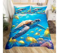 SJSXWQN Funda Nordica Cama 180 Tortuga Azul Edredon Cama 180 para Niños Adultos con Cremallera Cómodo Transpirable Microfibra Fundas Nordicas 260x240 cm + 2 Fundas de Almohada 50x80 cm