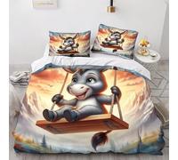 SJSXWQN Funda Nordica Cama 90 Burro Lindo Edredón Cama 90 para Niñas Niños con Cremallera Suave Transpirable Microfibra Fundas Nordicas 150x220 cm + 2 Fundas de Almohada 50x80 cm
