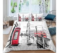 SJSXWQN Funda Nordica Cama 90 Calle De Londres Edredón Cama 90 para Niñas Niños con Cremallera Suave Transpirable Microfibra Fundas Nordicas 150x220 cm + 2 Fundas de Almohada 50x80 cm