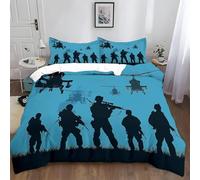 SJSXWQN Funda Nordica Cama 90 EjéRcito Azul Edredón Cama 90 para Niñas Niños con Cremallera Suave Transpirable Microfibra Fundas Nordicas 150x220 cm + 2 Fundas de Almohada 50x80 cm