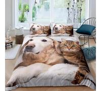 SJSXWQN Funda Nordica Cama 90 Gatos Y Perros Lindos Edredón Cama 90 para Niñas Niños con Cremallera Suave Transpirable Microfibra Fundas Nordicas 150x220 cm + 2 Fundas de Almohada 50x80 cm