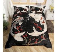 SJSXWQN Funda Nordica Cama 90 Koi Negro Edredón Cama 90 para Niñas Niños con Cremallera Suave Transpirable Microfibra Fundas Nordicas 150x220 cm + 2 Fundas de Almohada 50x80 cm