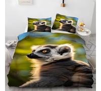 SJSXWQN Funda Nordica Cama 90 LéMur Cola Anillada Edredón Cama 90 para Niñas Niños con Cremallera Suave Transpirable Microfibra Fundas Nordicas 150x220 cm + 2 Fundas de Almohada 50x80 cm