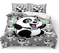 SJSXWQN Funda Nordica Cama 90 Panda Gris Edredón Cama 90 para Niñas Niños con Cremallera Suave Transpirable Microfibra Fundas Nordicas 150x220 cm + 2 Fundas de Almohada 50x80 cm