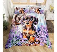 SJSXWQN Funda Nordica Cama 90 Perro Salchicha Negro Edredón Cama 90 para Niñas Niños con Cremallera Suave Transpirable Microfibra Fundas Nordicas 150x220 cm + 2 Fundas de Almohada 50x80 cm