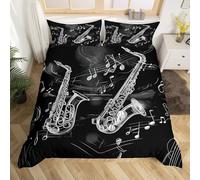 SJSXWQN Funda Nordica Cama 90 SaxofóN Negro Edredón Cama 90 para Niñas Niños con Cremallera Suave Transpirable Microfibra Fundas Nordicas 150x220 cm + 2 Fundas de Almohada 50x80 cm