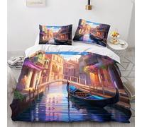 SJSXWQN Funda Nordica Cama 90 Venecia Edredón Cama 90 para Niñas Niños con Cremallera Suave Transpirable Microfibra Fundas Nordicas 150x220 cm + 2 Fundas de Almohada 50x80 cm