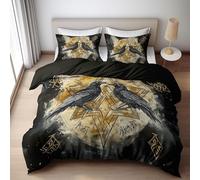 SJSXWQN Funda Nordica Cama 90 Vikingo Negro Edredón Cama 90 para Niñas Niños con Cremallera Suave Transpirable Microfibra Fundas Nordicas 150x220 cm + 2 Fundas de Almohada 50x80 cm