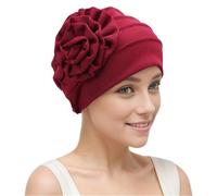 SJTJSPX Turbans Femme Diadema Flor Gorro de Noche de Pérdida de Cabello Cáncer Quimioterapia Gorro de Sueño Diadema Musulmanas CubreChef Suave Headwrap Hijab Gorra Flexible, rojo vino, Talla única