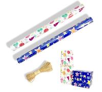 SJUIEO 2 rollos de papel de regalo Happy Birthday 43 x 300 cm, adecuado para niños, bebés, vacaciones, Navidad, regalos de cumpleaños (con 10 metros de cordón de papel de estraza).