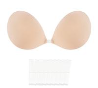 SJUIEO Sujetador Autoadhesivo Sin Tirantes Sin Espalda para Mujer Copa B - Botones Ocultos con 10 Pegatinas Anti-Exposición Cubierta Reutilizable para Pezones para Mujer (Color Piel)